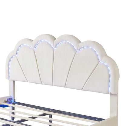 Upholstered LED Platform Bed with Storage Ottoman