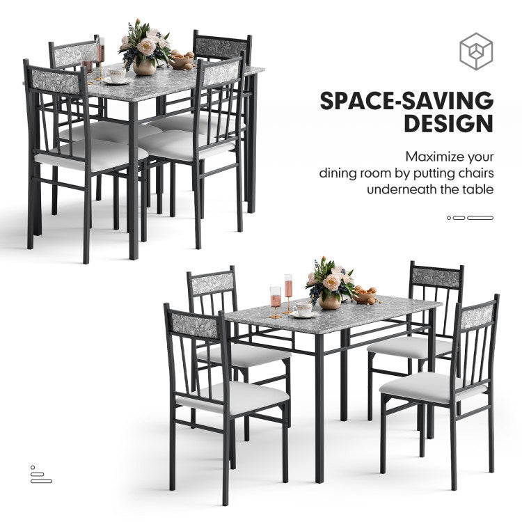 5 pieces faux marble dining set table