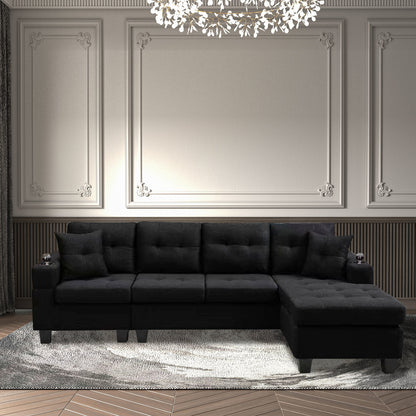 Right Sectional Sofa with footrest, Black