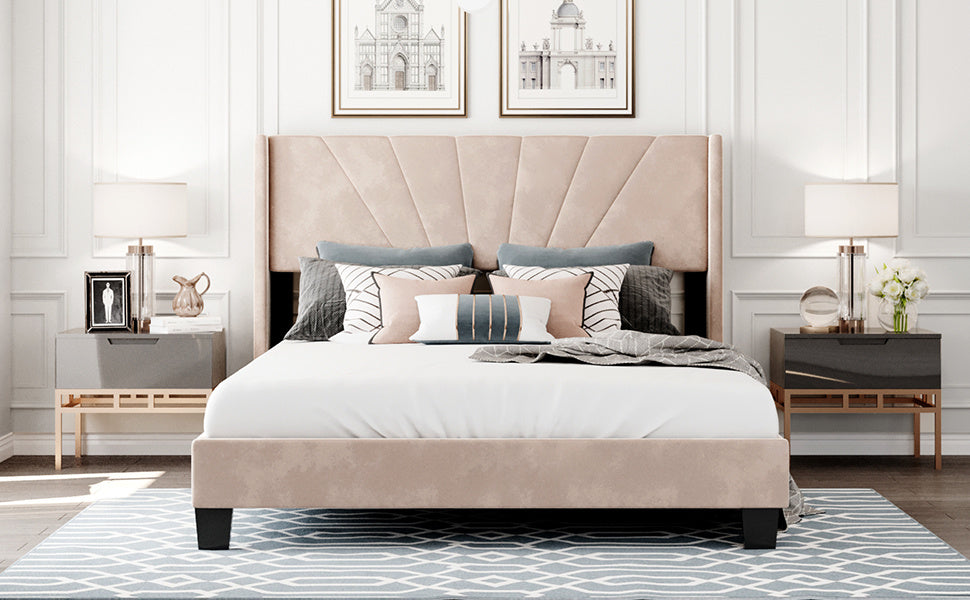 velvet upholstered king platform bed
