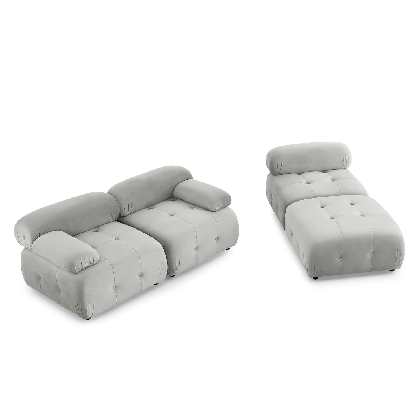 modular sectional sofa, button tufted designed and diy combination,l shaped couch with reversible ottoman, grey velvet