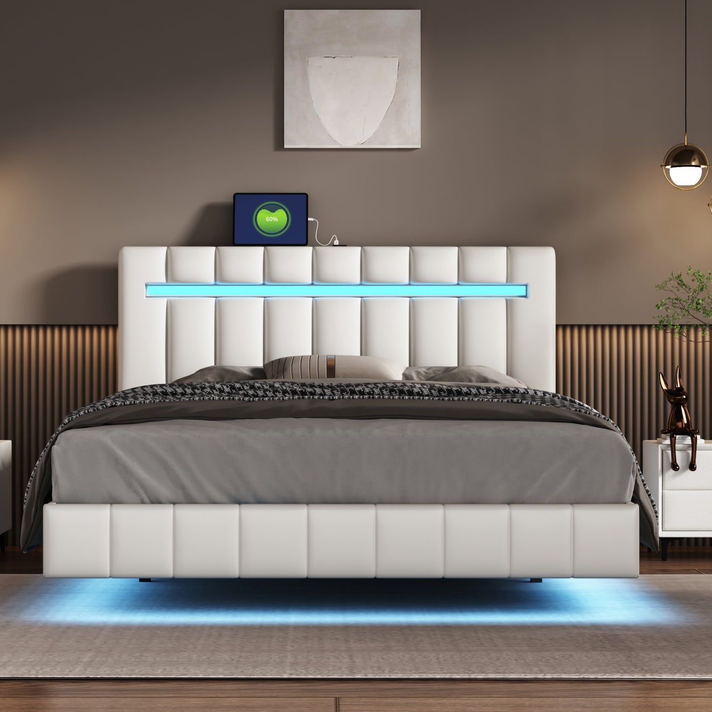 floating bed frame with led lights and usb charging #3