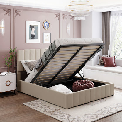 Queen size Upholstered Platform bed with a Hydraulic Storage System - Gray Queen size Upholstered Platform bed with a Hydraulic Storage System - Gray Queen size Upholstered Platform bed with a Hydrau