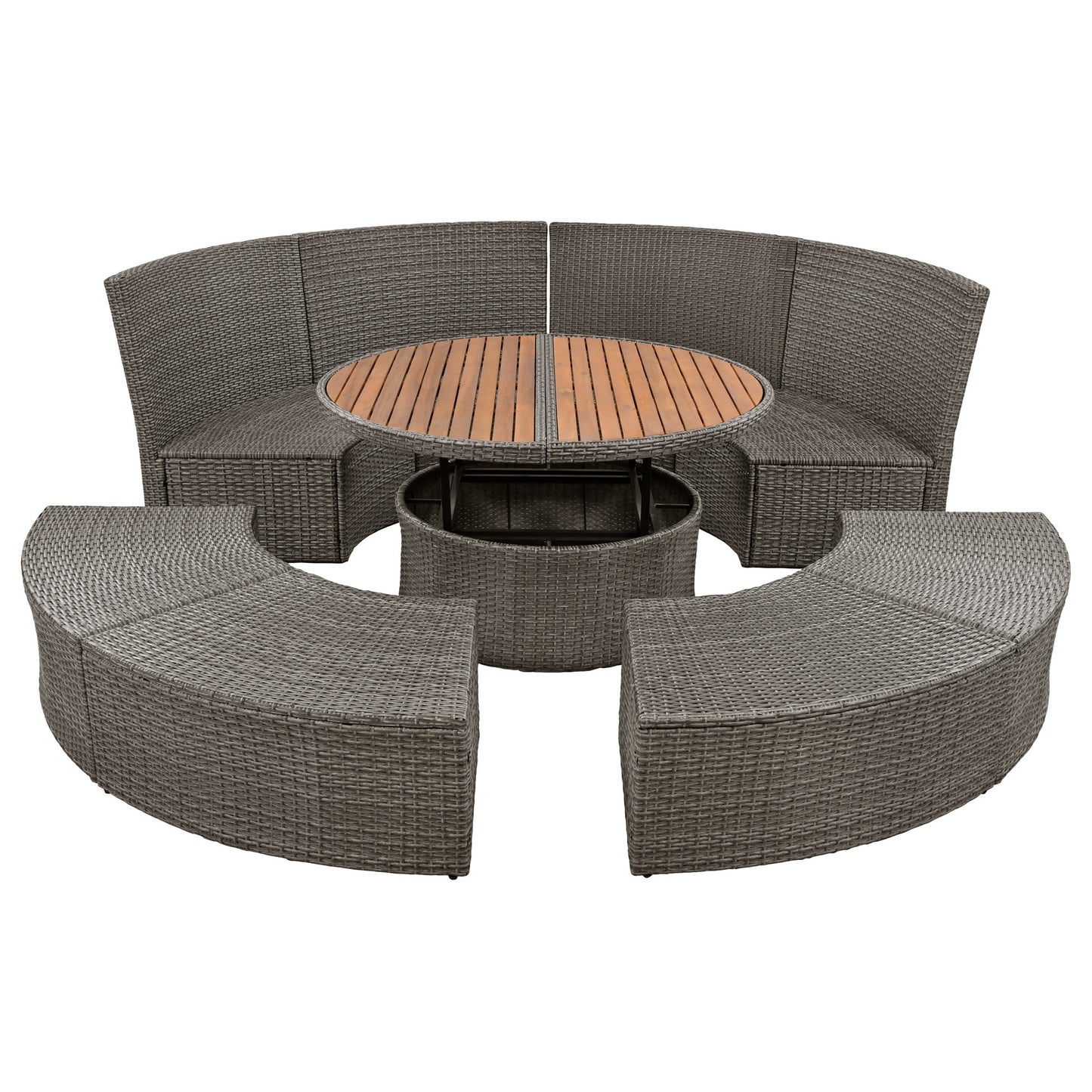 topmax patio 5-piece round rattan sectional sofa set, gray