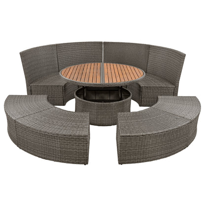 TOPMAX Patio 5-Piece Round Rattan Sectional Sofa Set, Gray