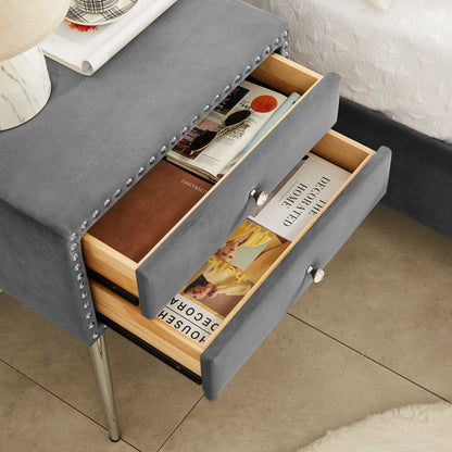 B109 Queen bed with two nightstands, + metal legs with Electroplate