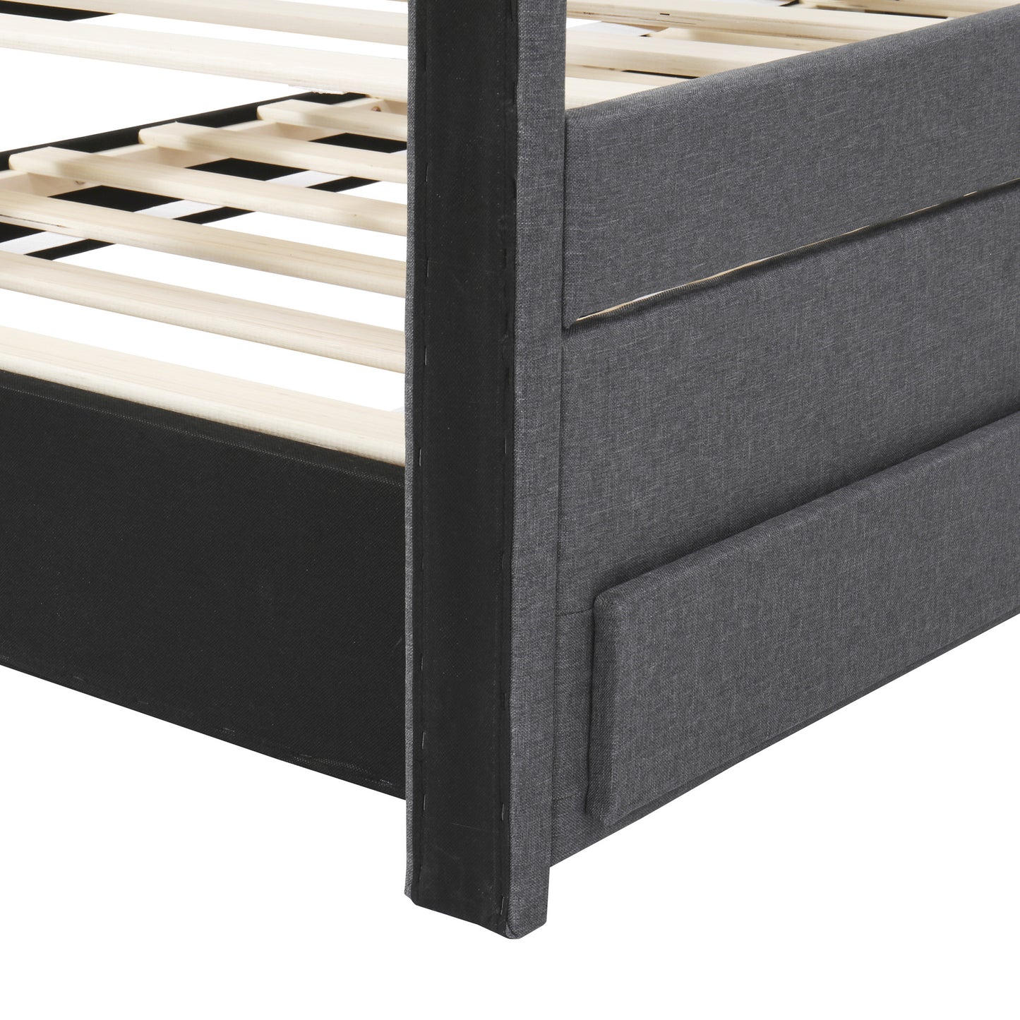 dana upholstered platform bed with trundle and 3 drawers, gray