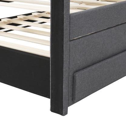 Dana Upholstered Platform Bed with Trundle and 3 Drawers, Gray