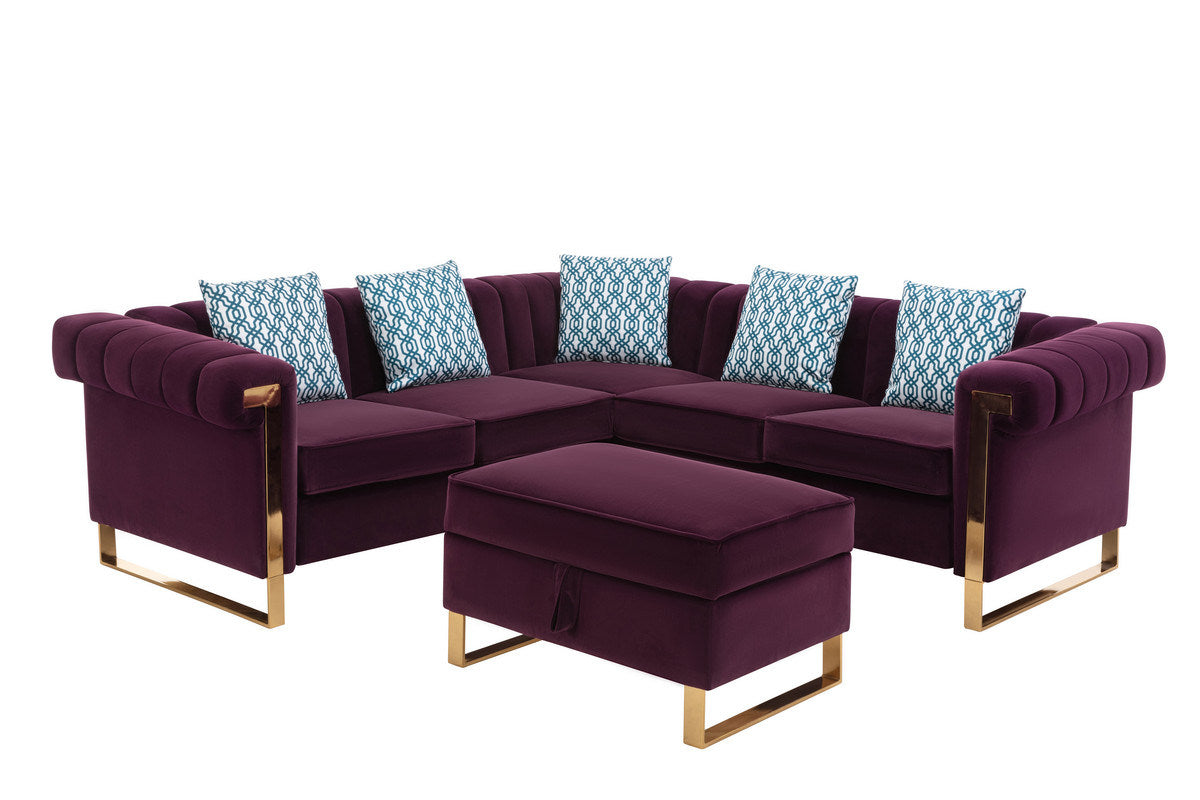 maddie velvet 5-seater sectional sofa with storage ottoman