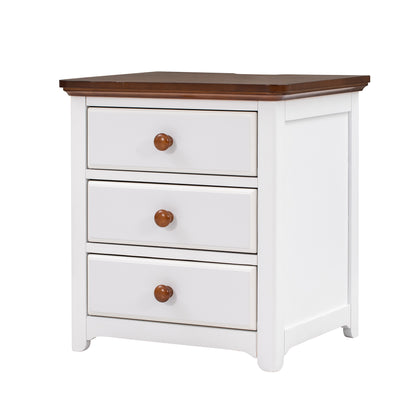3-Pieces Bedroom Sets  with Two Nightstands(USB Charging Ports),White+Walnut