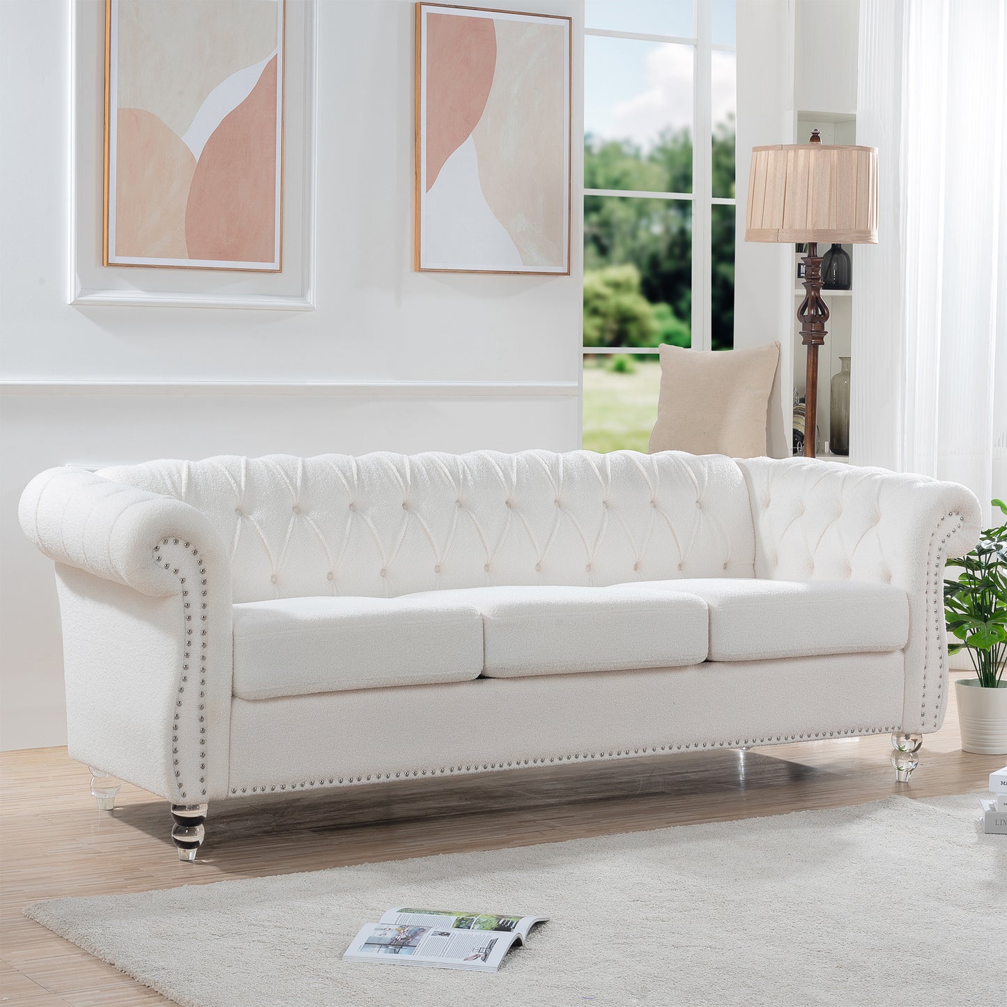 84.65" rolled arm chesterfield 3 seater sofa