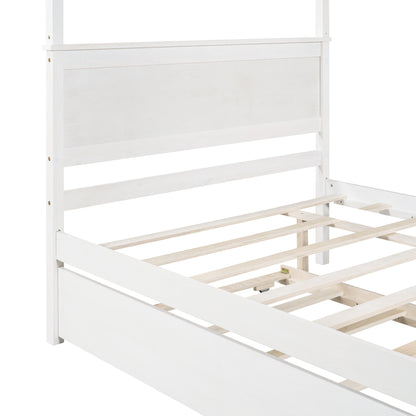 Wood Canopy Bed with Trundle