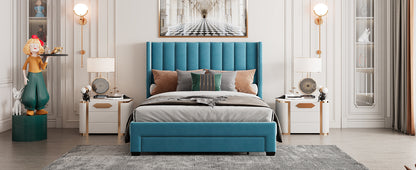 Velvet Upholstered Platform Bed with a Big Drawer
