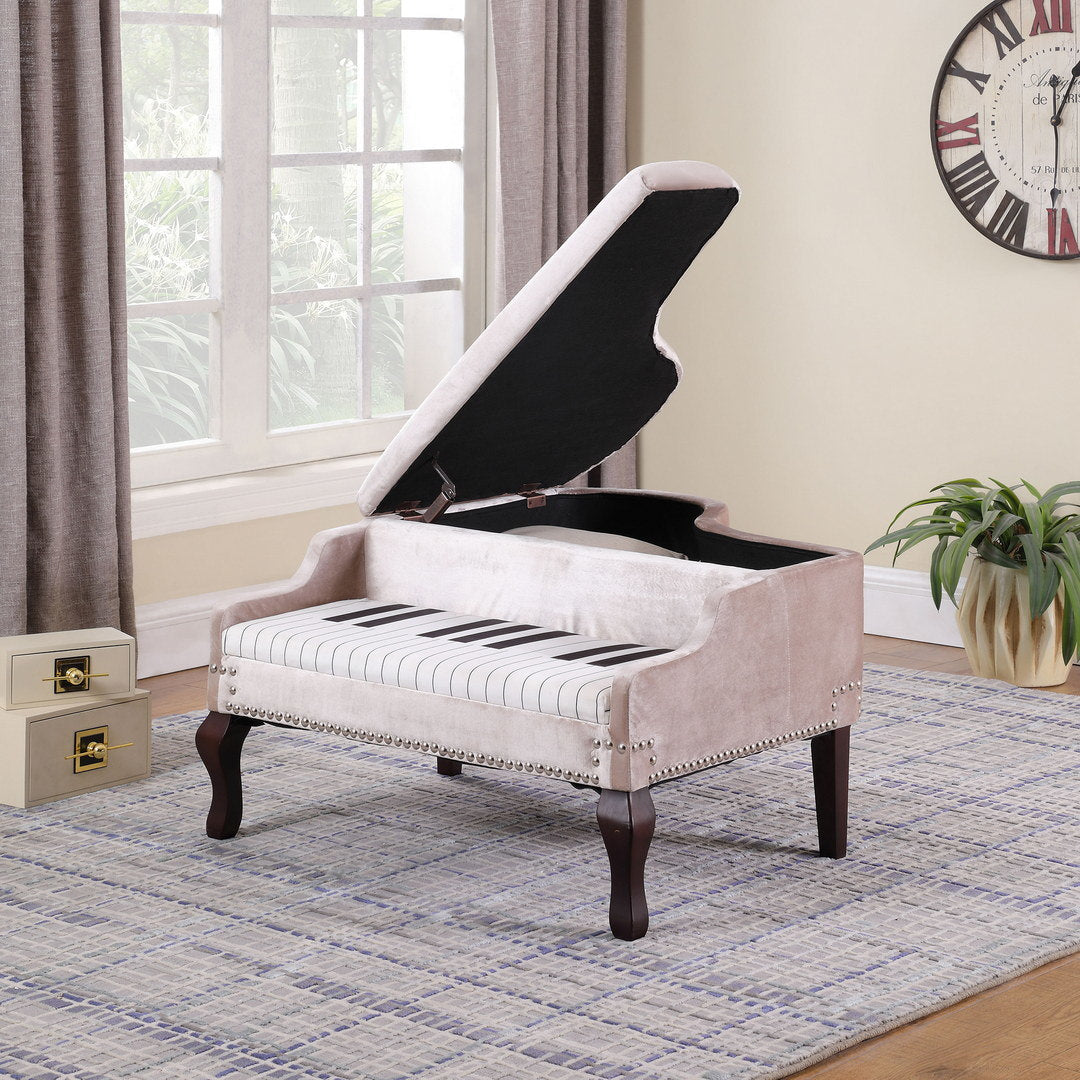 21-inch-long beige piano silver nailheads storage ottoman