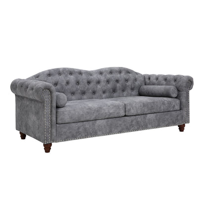 Classic Traditional L Upholstered Sofa, Grey
