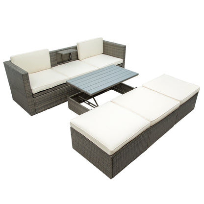 5-Piece Patio Wicker Sofa Set Cushions; Ottomans and Lift Top Coffee Table included