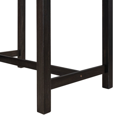 5 Piece Rustic Wooden Counter Height Dining Table Set, Espresso+ Beige