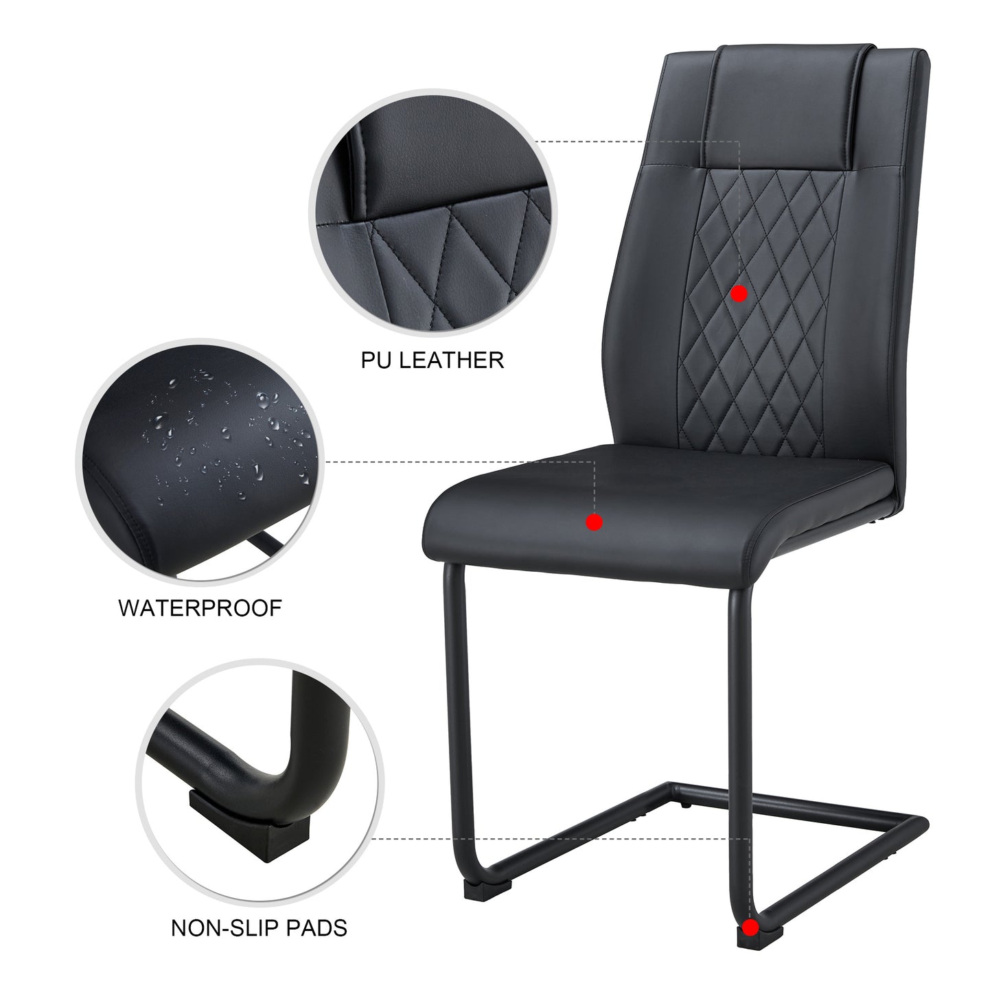 modern leather chairs set of 4, black+pu