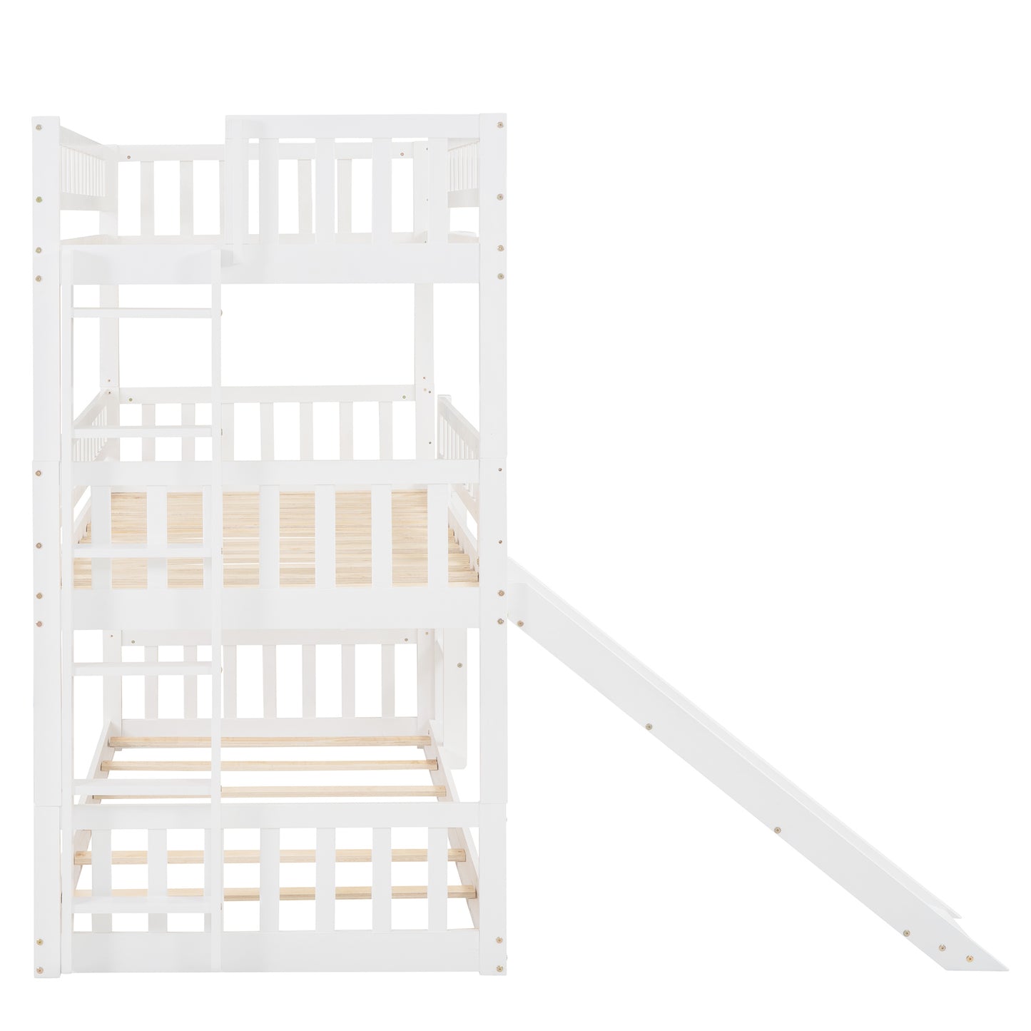 twin-over-twin-over-twin triple bed with built-in ladder and slide