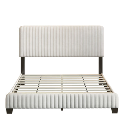Queen Size Upholstered Platform Bed, Beige