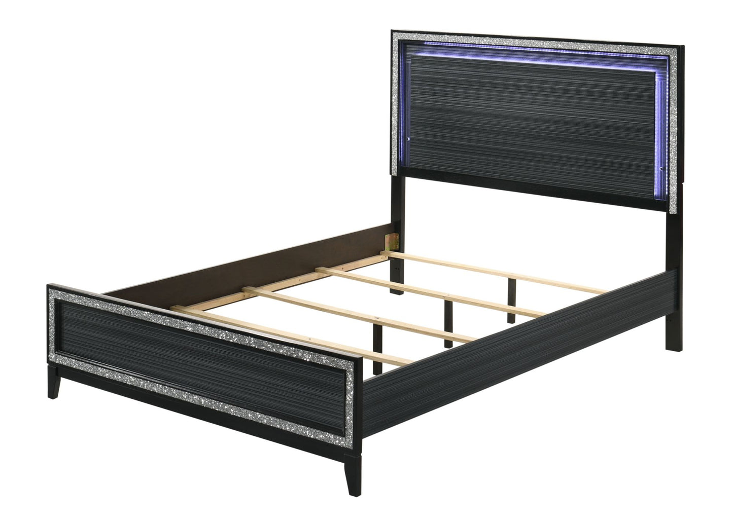 acme haiden queen bed, led & weathered black finish