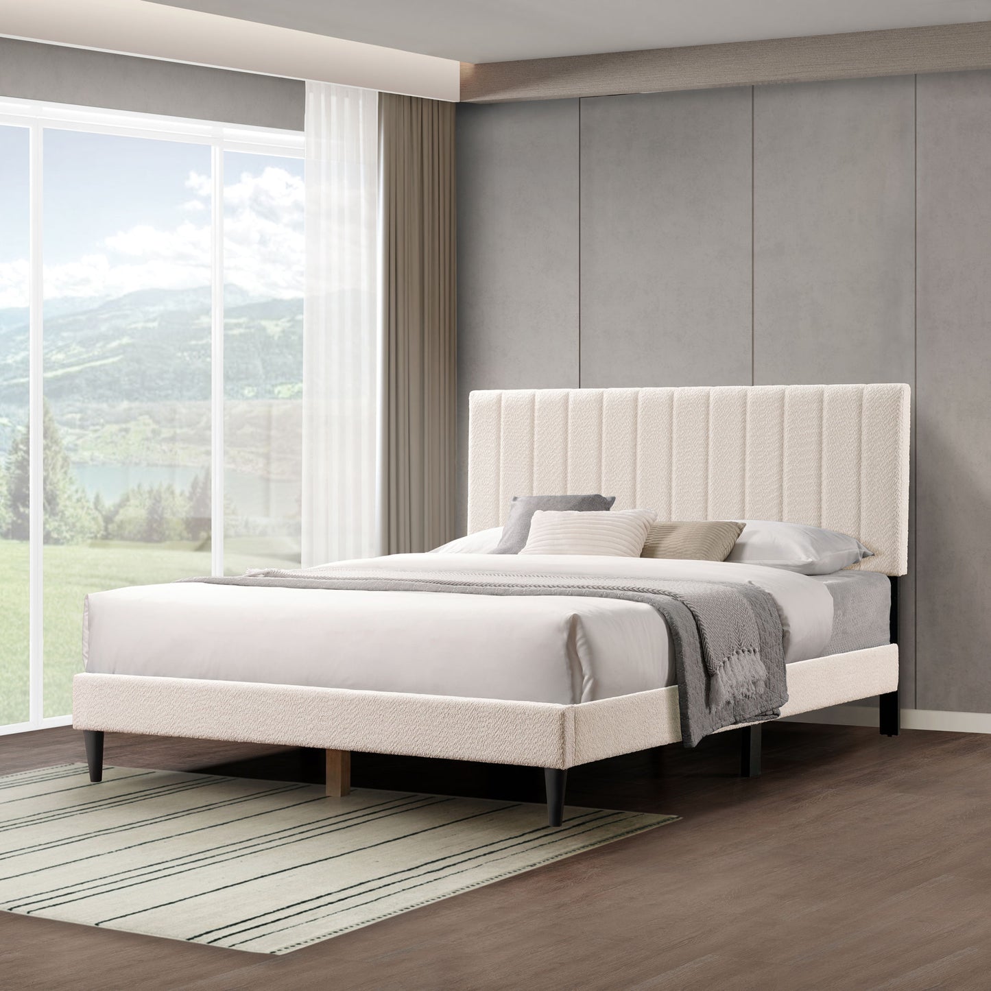 dove tufted upholstered platform bed - pearl white - queen