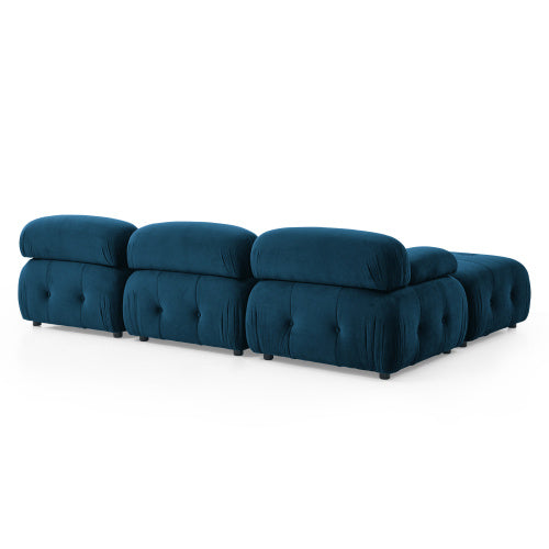button tufted modular sectional sofa, navy velvet