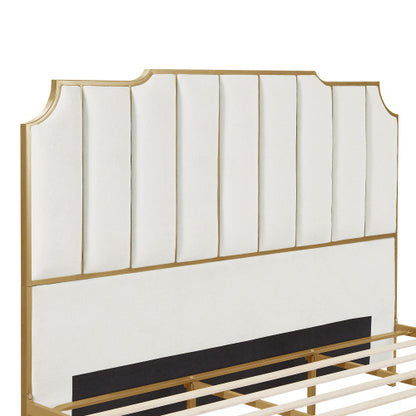 Elegant Upholstered Platform King Bed with High headboard