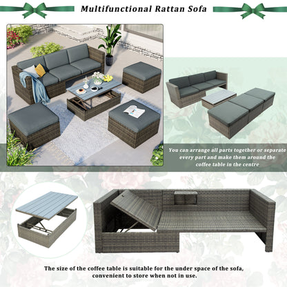 5-Piece Patio Wicker Sofa Set Cushions; Ottomans and Lift Top Coffee Table included