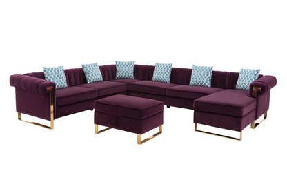 Maddie 8-Seater Sectional Sofa with Reversible Chaise and Storage Ottoman, Velvet Purple