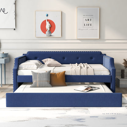 Victor Upholstered Daybed with Trundle ,Blue