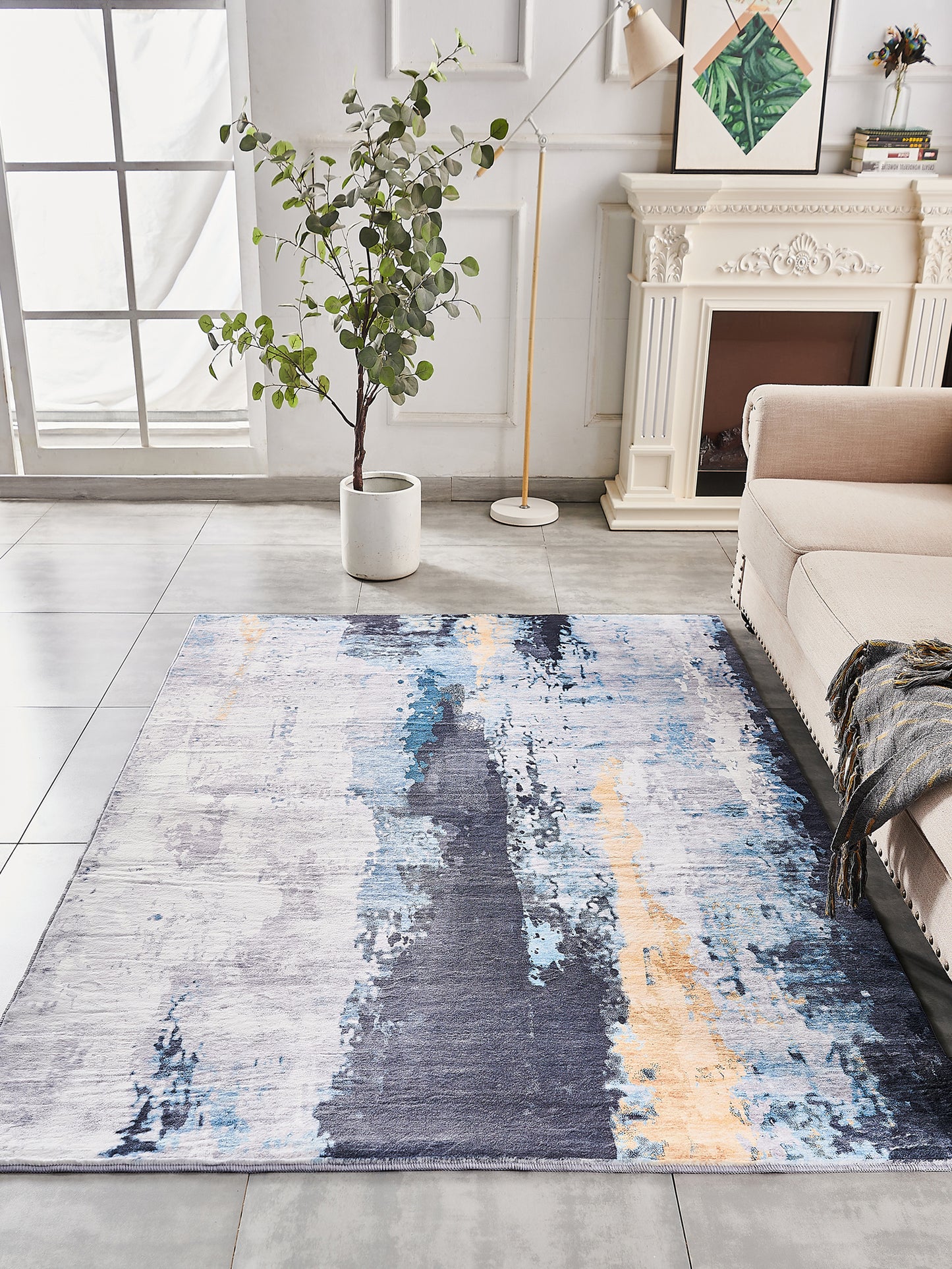 zara collection abstract design gray blue yellow machine washable super soft area rug
