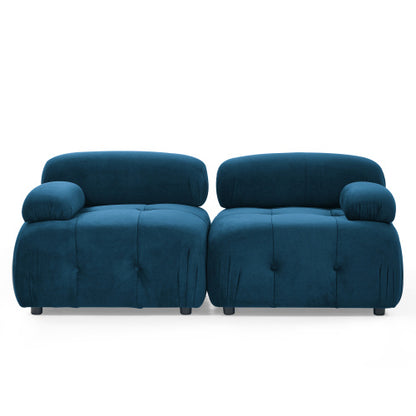Button Tufted Modular Sectional Sofa, Navy Velvet