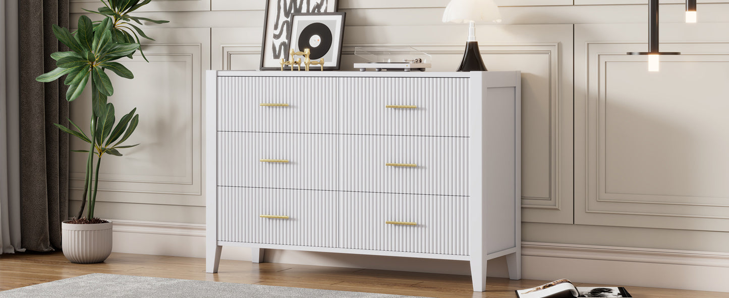 6 drawer dresser with metal handle for bedroom, white
