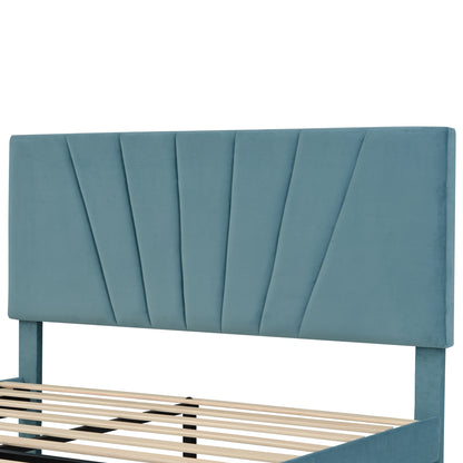 Queen Size Storage Bed Velvet Upholstered Platform Bed with a Big Drawer