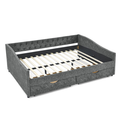 Morgan Queen Size Daybed with Drawers Upholstered Tufted Sofa Bed, Grey