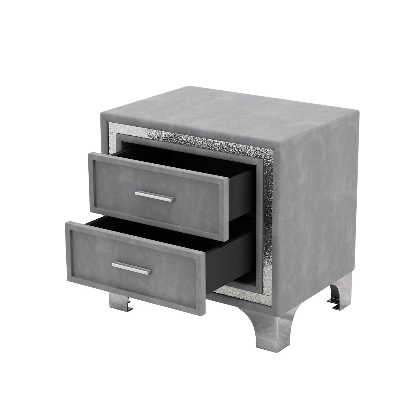 3-pieces upholstered platform bed with led lights and two nightstands-gray