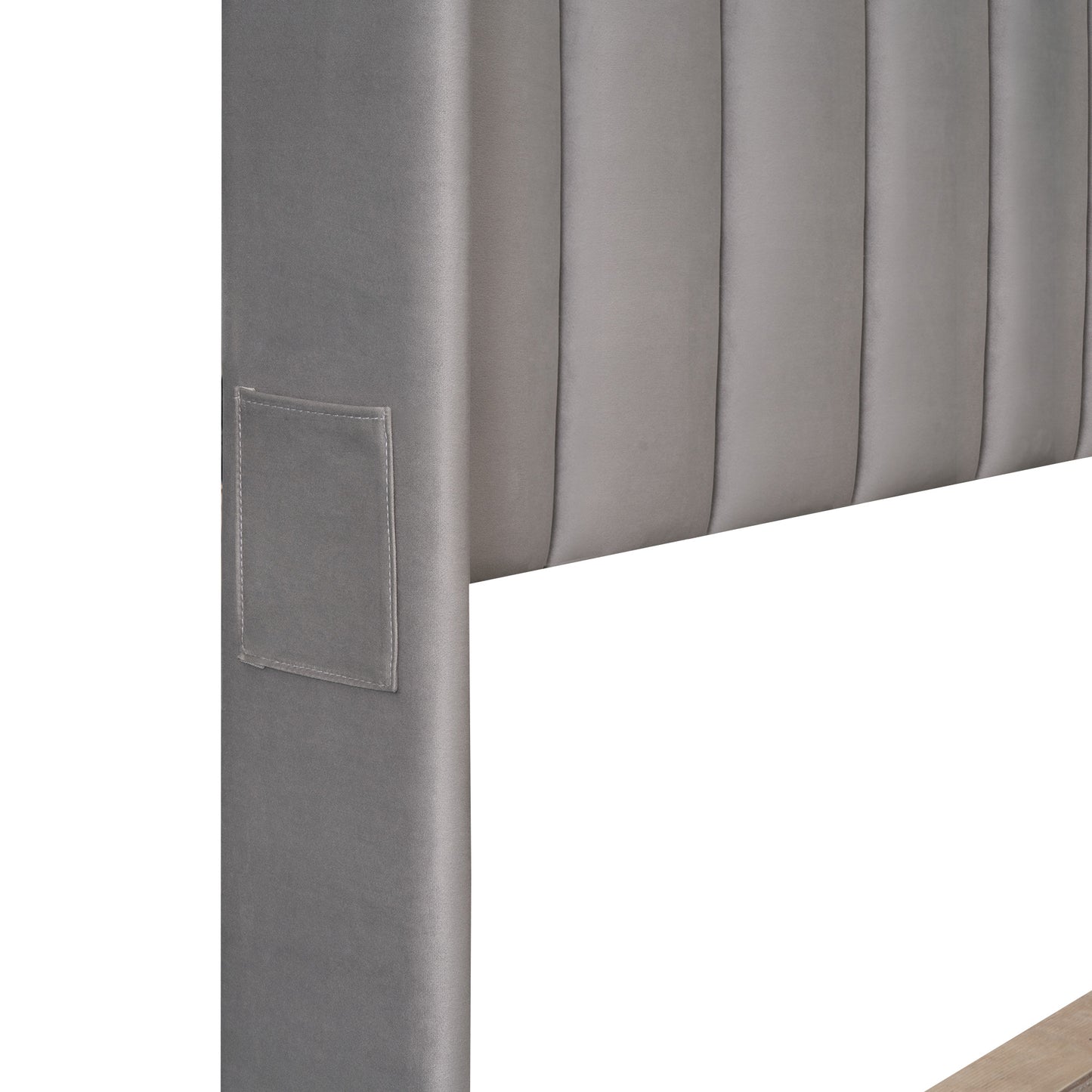 velvet upholstered platform bed with a big drawer - gray