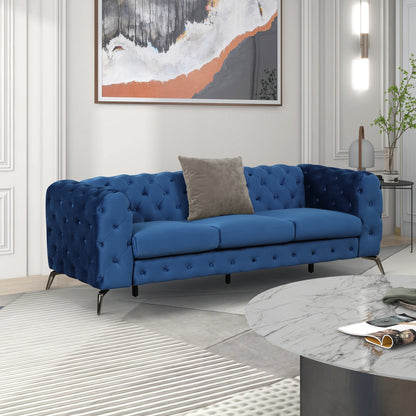 Sara Velvet Upholstered Sofa Blue
