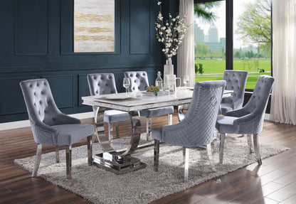 ACME Zander Dining Table, White Printed Faux Marble & Mirrored Silver Finish
