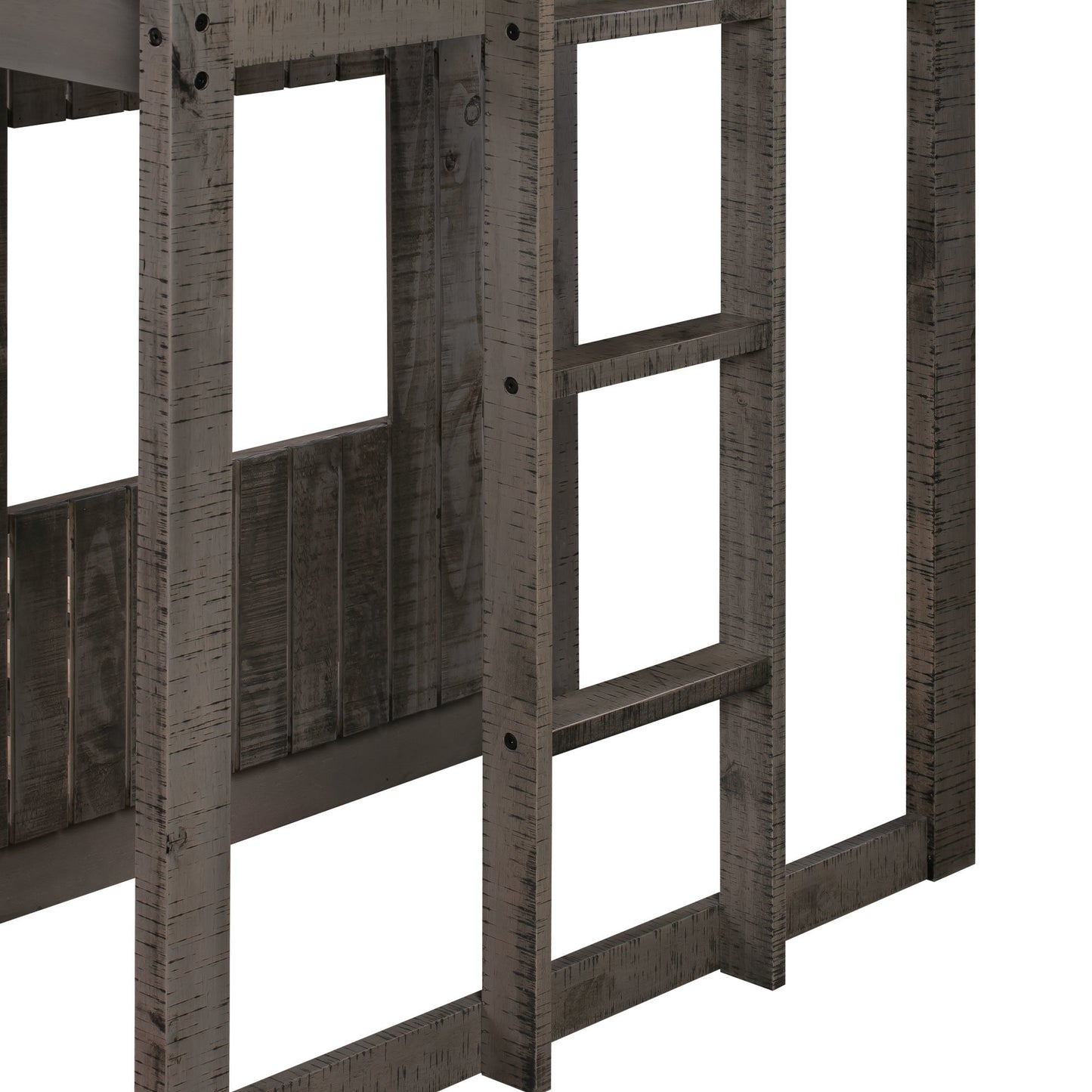 loft bed with playhouse, farmhouse, ladder and guardrails , antique gray