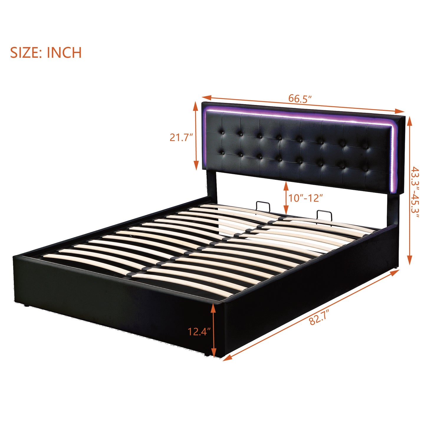 tufted upholstered platform bed with hydraulic storage system & pu storage bed with led lights