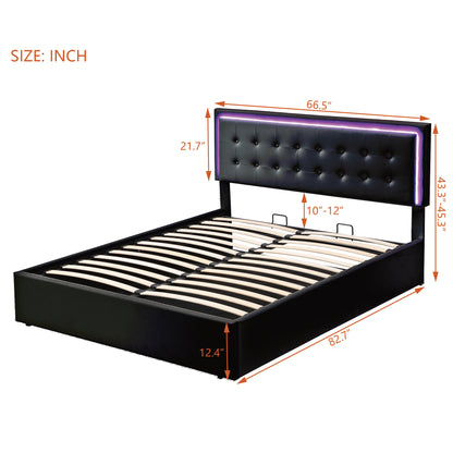 Tufted Upholstered Platform Bed with Hydraulic Storage System & PU Storage Bed with LED Lights