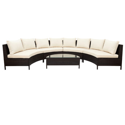 5 Pieces All-Weather Brown PE Rattan Wicker Sofa Set
