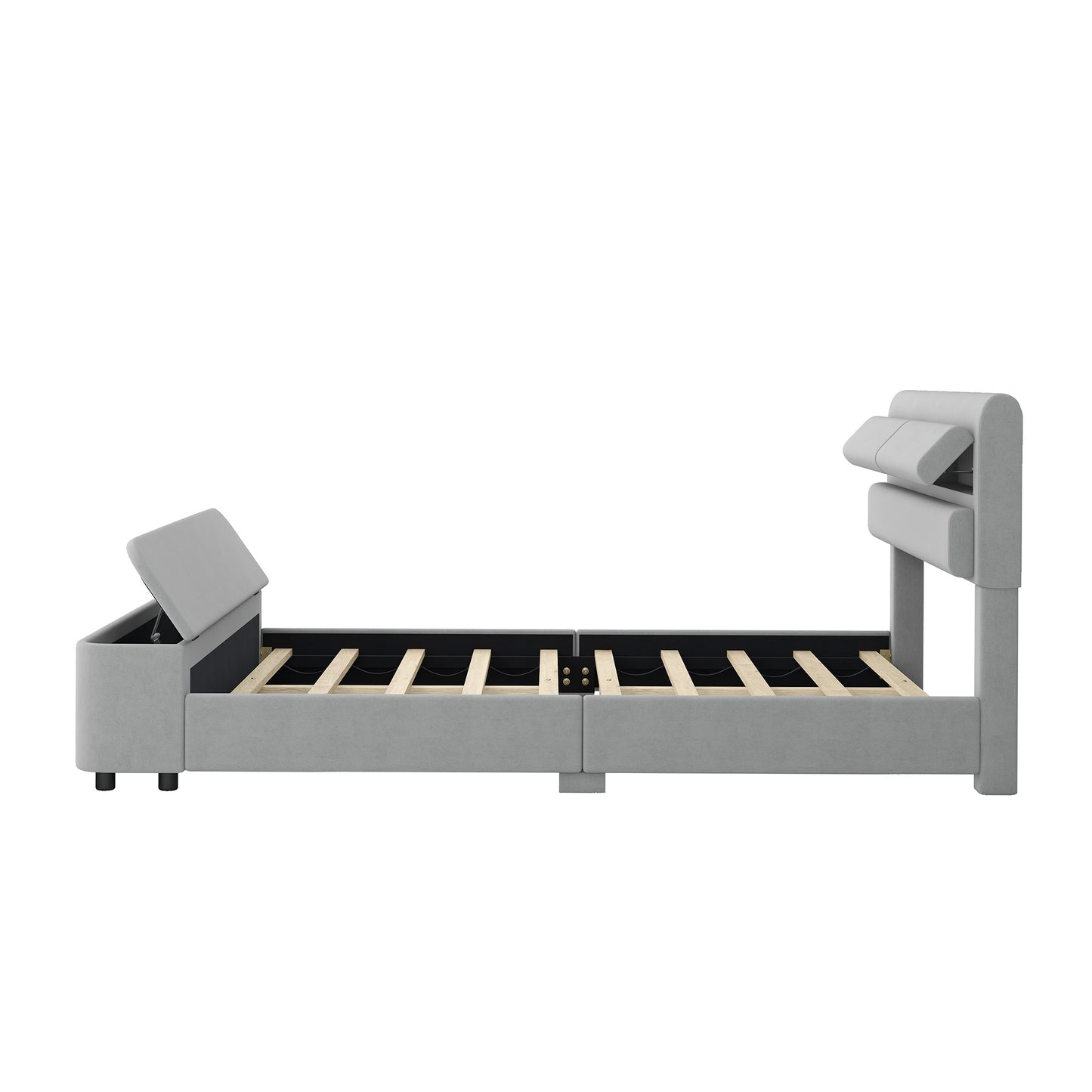 retro upholstery bed with storage headboard