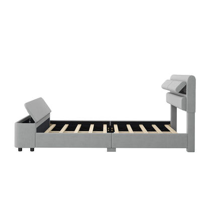 Retro Upholstery Bed with Storage Headboard