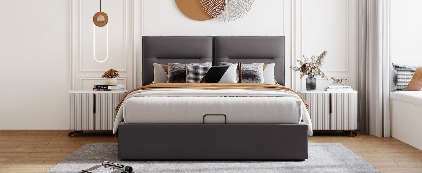 upholstered platform bed with a hydraulic storage system