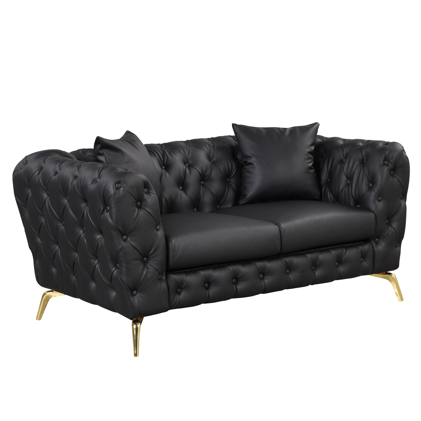 button tufted upholstered sofa, black