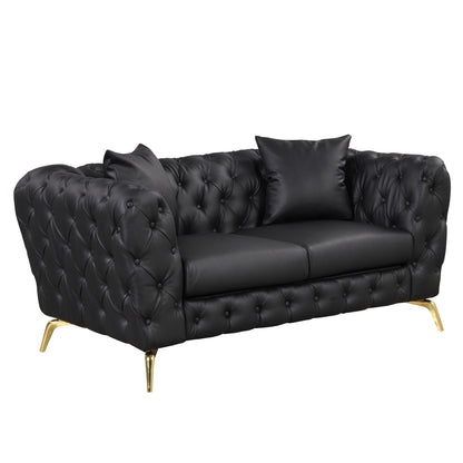 Button Tufted Upholstered Sofa, Black