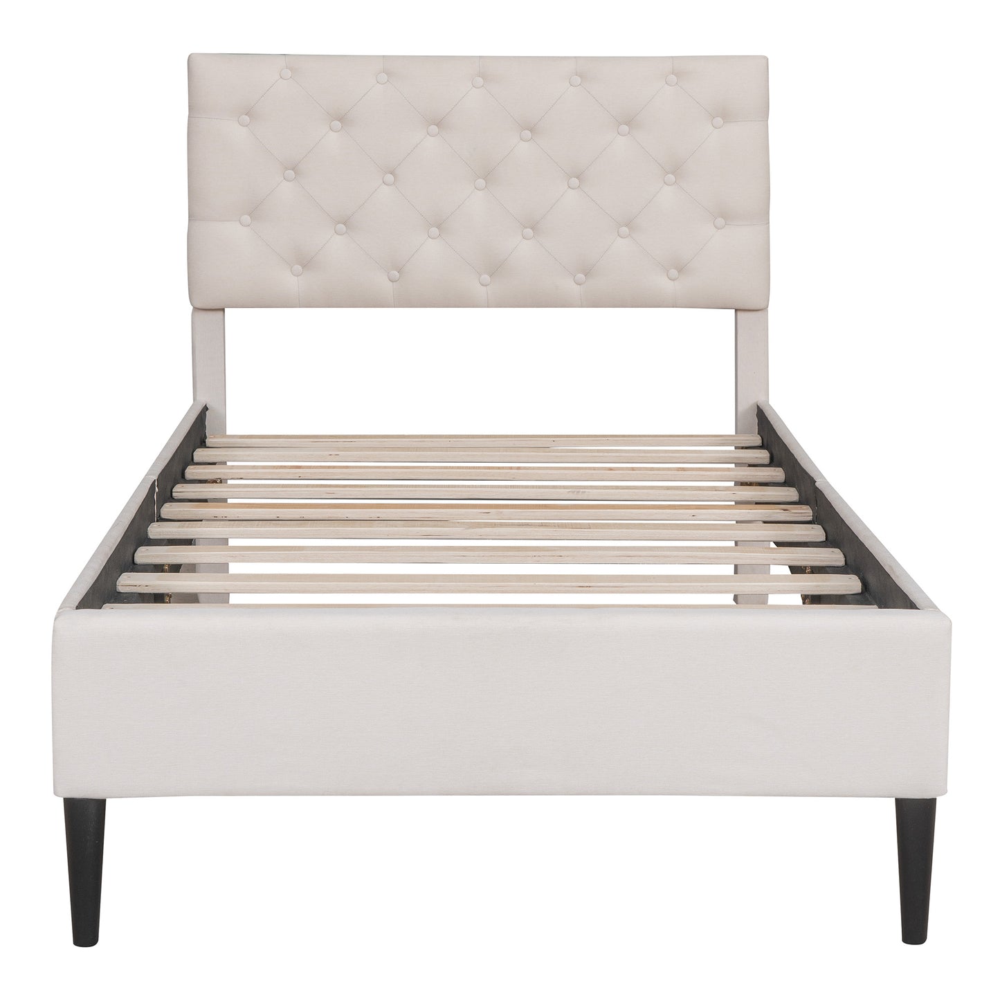 linen upholstered platform bed